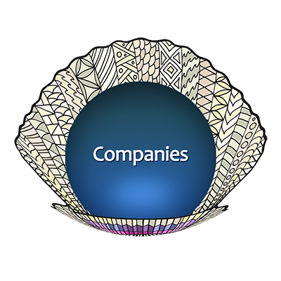 Graphic with clamshell and pearl that says, Companies