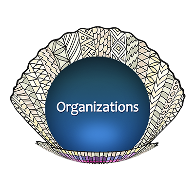 Graphic with clamshell and pearl that says, Organizations