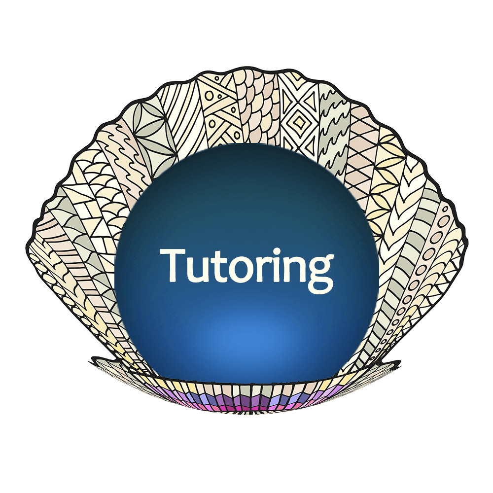 Illustration of a shell with a big blue pearl. The pearl says Tutoring